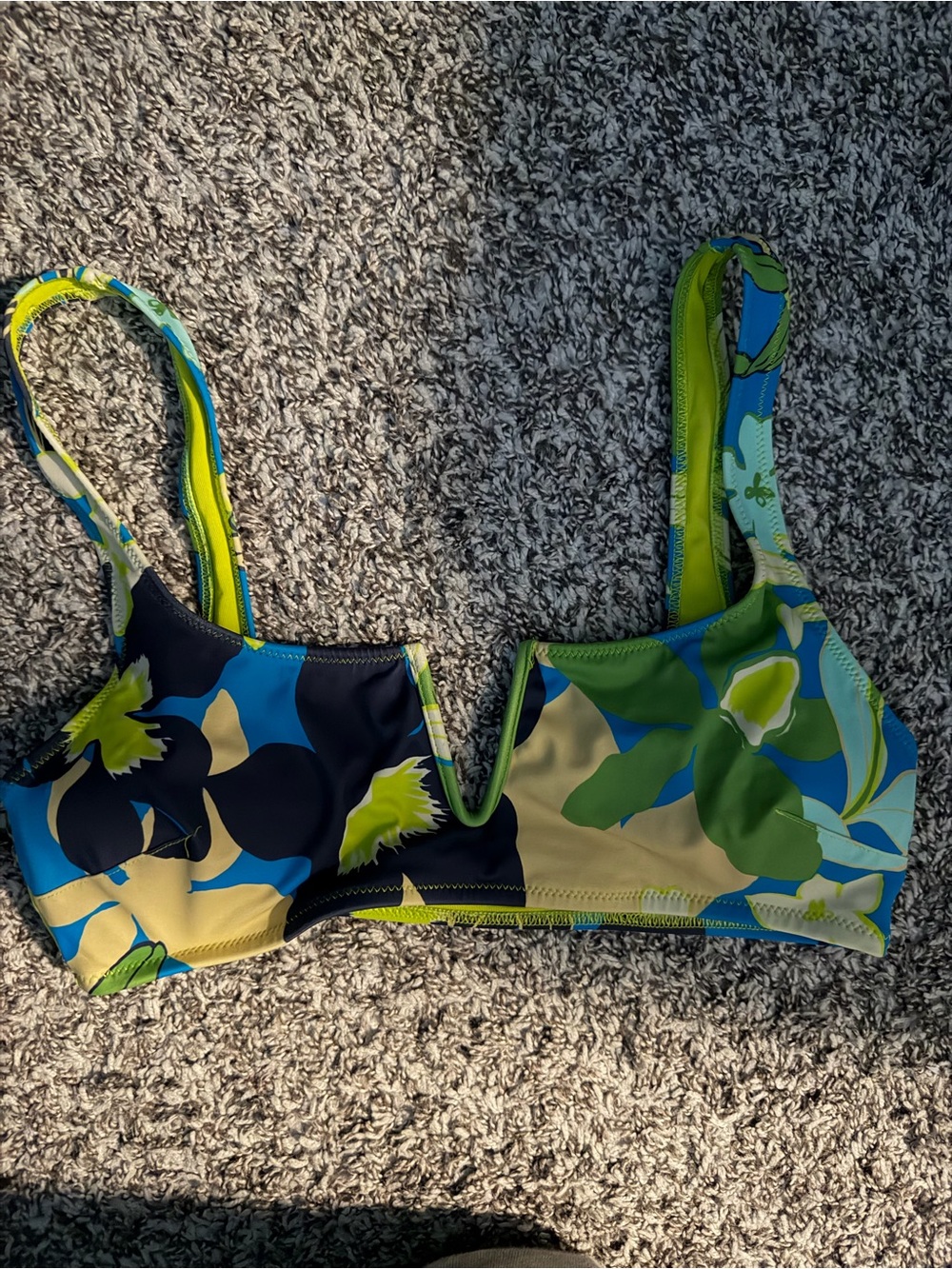 Aerie Floral V-Notch Swim Top in Blue & Green